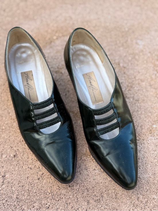 Amalfi Shoes - Amalfi Black Pointed Slip-On Flats with Triple Elastic Straps